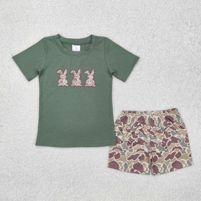 Wholesale New Kids Easter Set Toddler Baby Boy Short Sleeves Cross Cotton Shirt Tee Brown Camo Pocket Shorts Children Outfit - Image 3