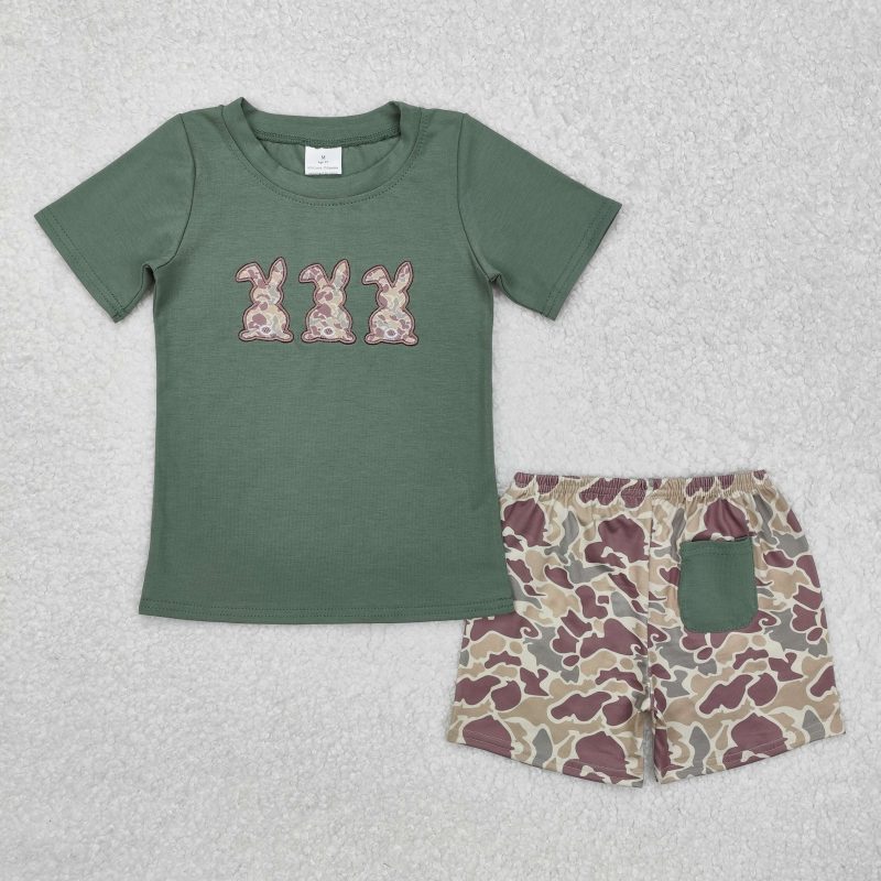 Wholesale New Kids Easter Set Toddler Baby Boy Short Sleeves Cross Cotton Shirt Tee Brown Camo Pocket Shorts Children Outfit - Image 4