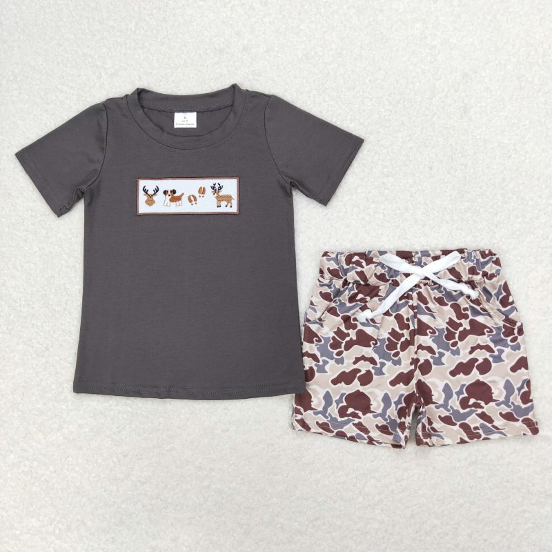 Wholesale New Kids Easter Set Toddler Baby Boy Short Sleeves Cross Cotton Shirt Tee Brown Camo Pocket Shorts Children Outfit - Image 20
