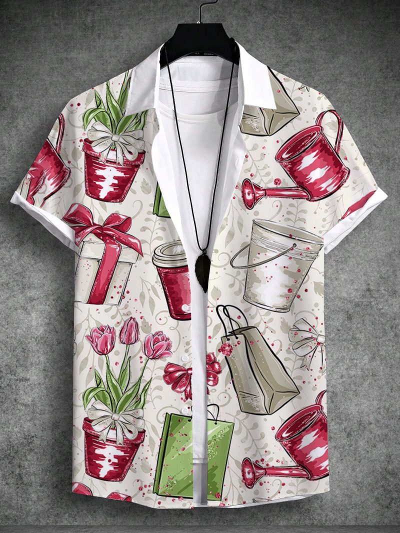 Unisex Shirt Summer Hawaiian Rabbit Egg Happy Easter Turndown Outdoor Street Short Sleeve Button-Down Print Men's Clothing - Image 4