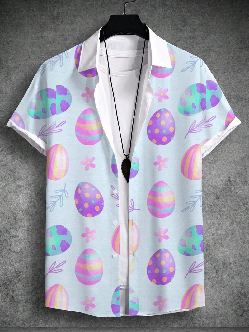 Summer Hawaiian Shirt Unisex Rabbit Egg Happy Easter Turndown Outdoor Street Short Sleeve Button-Down Print Men's Clothing