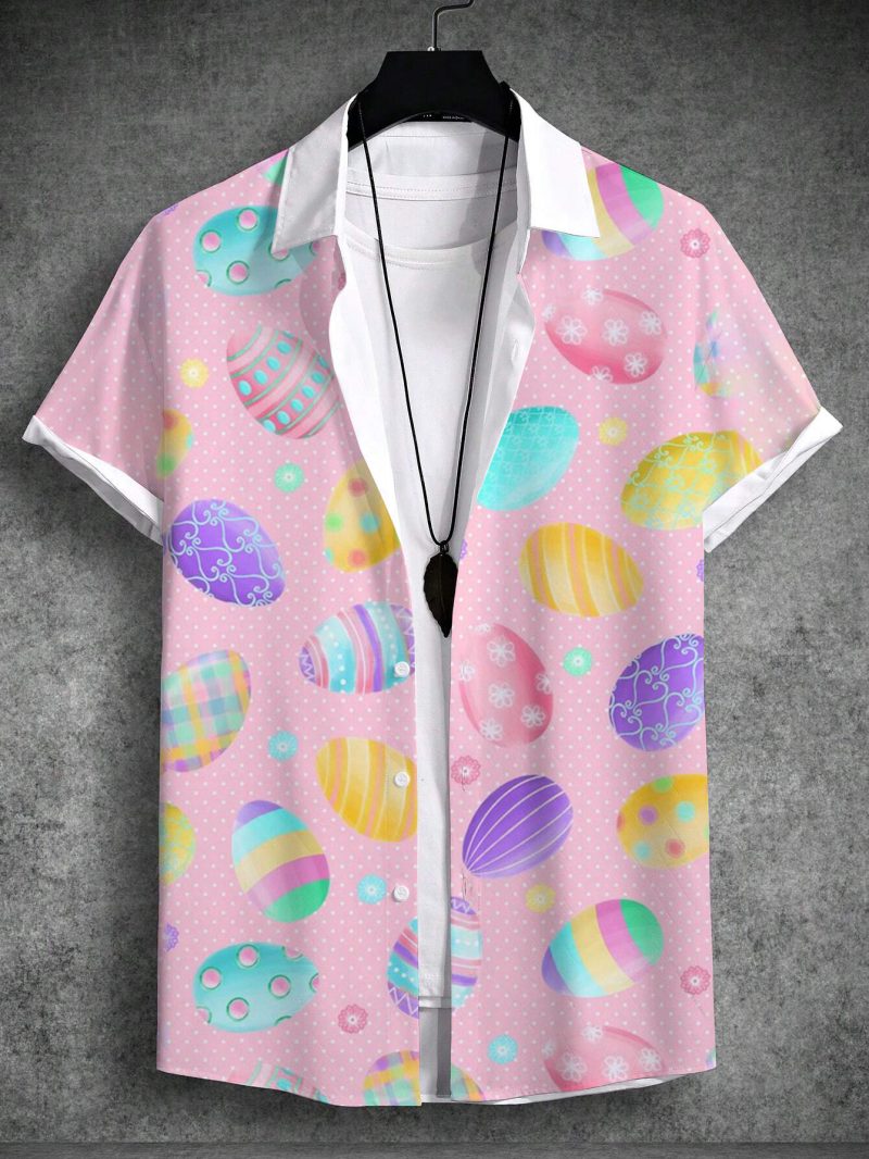 Summer Hawaiian Shirt Unisex Rabbit Egg Happy Easter Turndown Outdoor Street Short Sleeve Button-Down Print Men's Clothing - Image 4