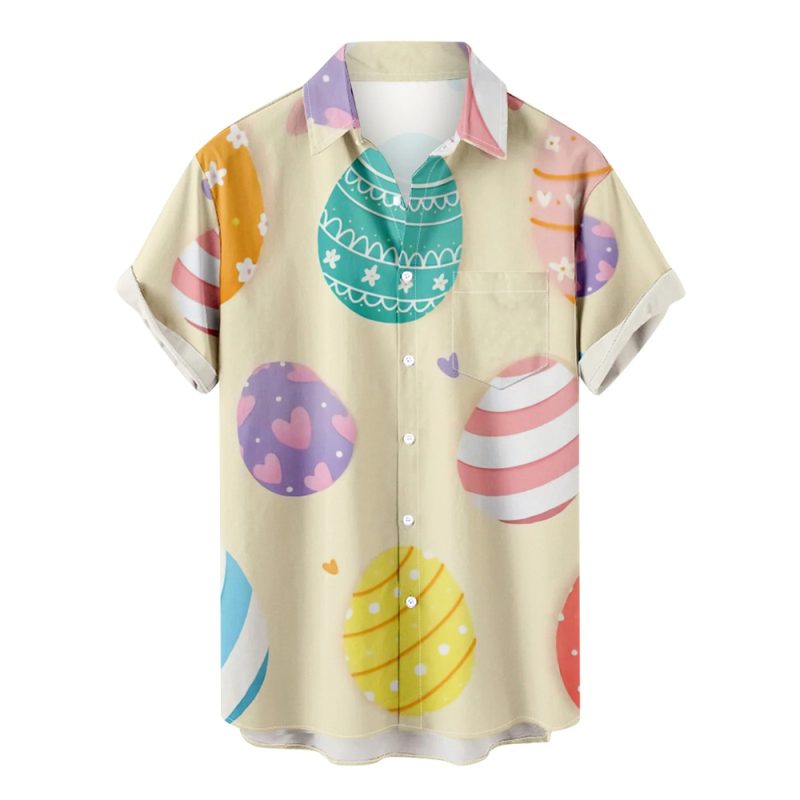 Happy Easter Hawaiian Shirts For Men Rabbit Egg Printed Button Down Shirts Summer Casual Holiday Beach Party Shirt Women Clothes - Image 5