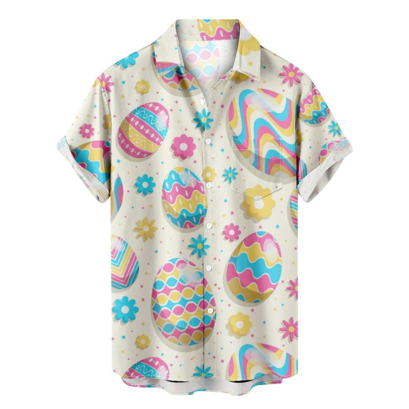 Happy Easter Hawaiian Shirts For Men Rabbit Egg Printed Button Down Shirts Summer Casual Holiday Beach Party Shirt Women Clothes - Image 9