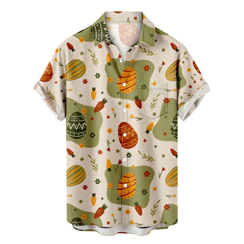 Happy Easter Hawaiian Shirts For Men Rabbit Egg Printed Button Down Shirts Summer Casual Holiday Beach Party Shirt Women Clothes - Image 12