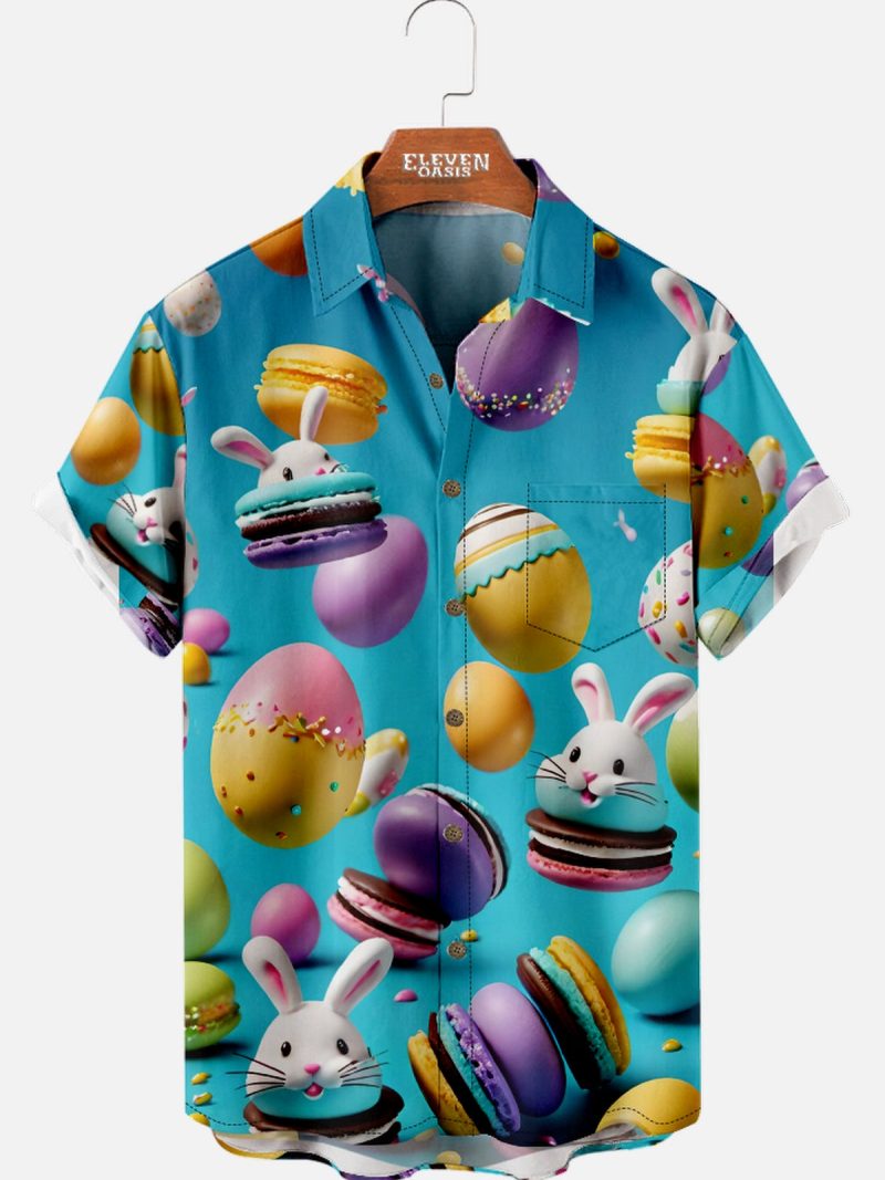 2025 Easter novelty pattern men's fashion short sleeve lapel shirt, summer party dress, men's and women's gift festival shirt