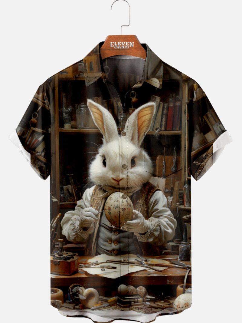 2025 Easter novelty pattern men's fashion short sleeve lapel shirt, summer party dress, men's and women's gift festival shirt - Image 2
