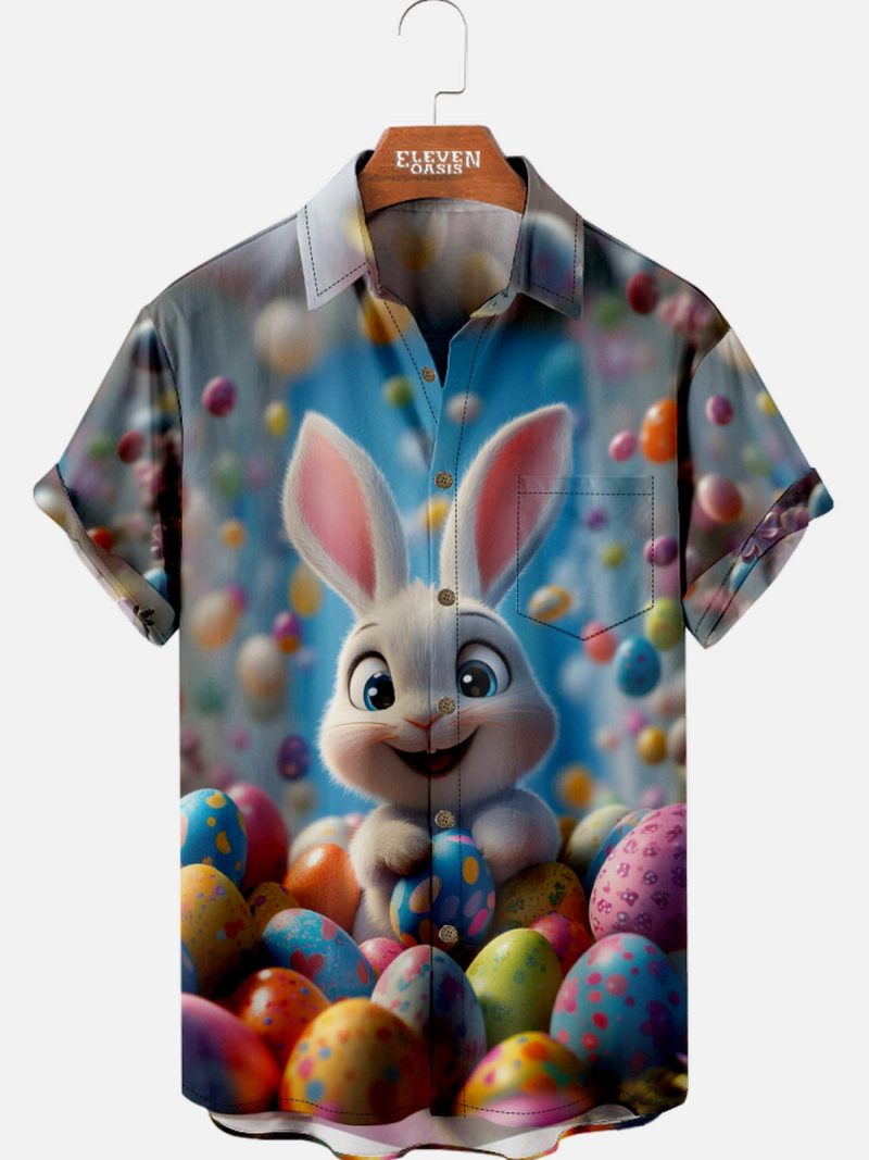 2025 Easter novelty pattern men's fashion short sleeve lapel shirt, summer party dress, men's and women's gift festival shirt - Image 3