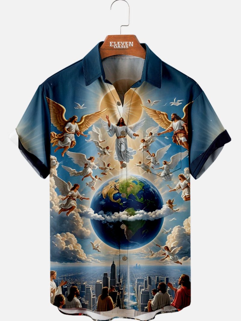 2025 Easter novelty pattern men's fashion short sleeve lapel shirt, summer party dress, men's and women's gift festival shirt - Image 4