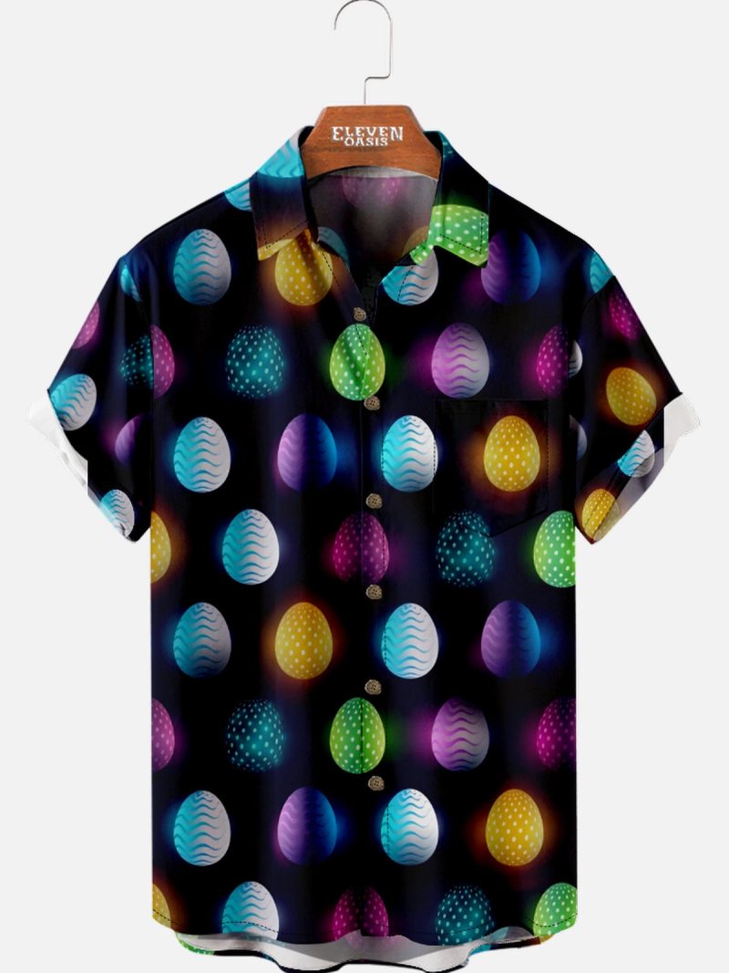 2025 Easter novelty pattern men's fashion short sleeve lapel shirt, summer party dress, men's and women's gift festival shirt - Image 5