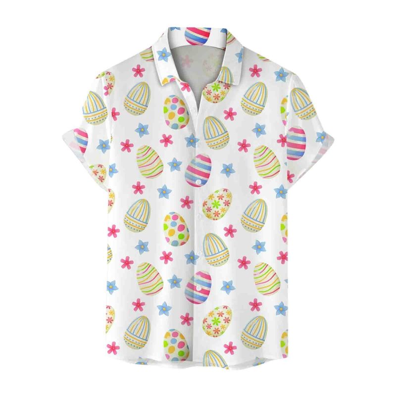 Mens Fashion Casual Personality Easter 3D Digital Printing Rabbit Printing Short Sleeve Shirt - Image 2