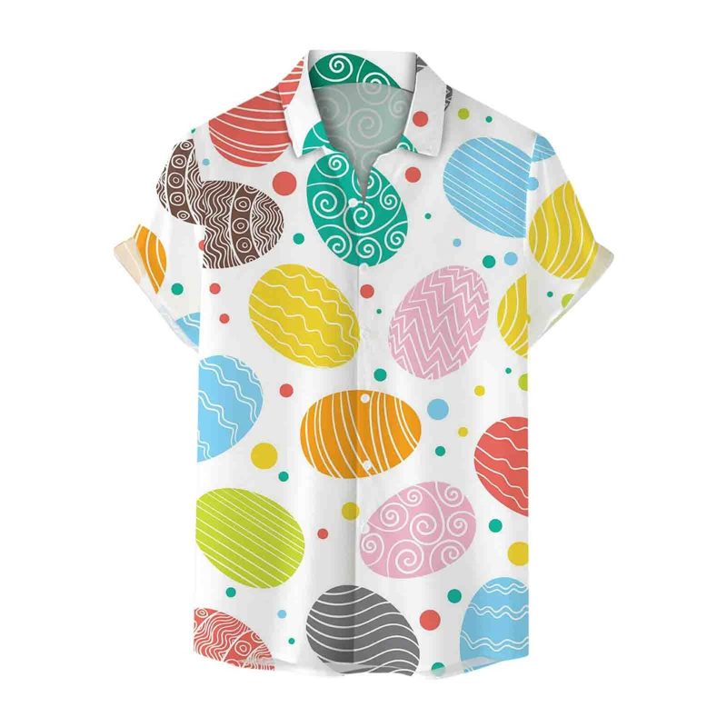 Mens Fashion Casual Personality Easter 3D Digital Printing Rabbit Printing Short Sleeve Shirt - Image 3