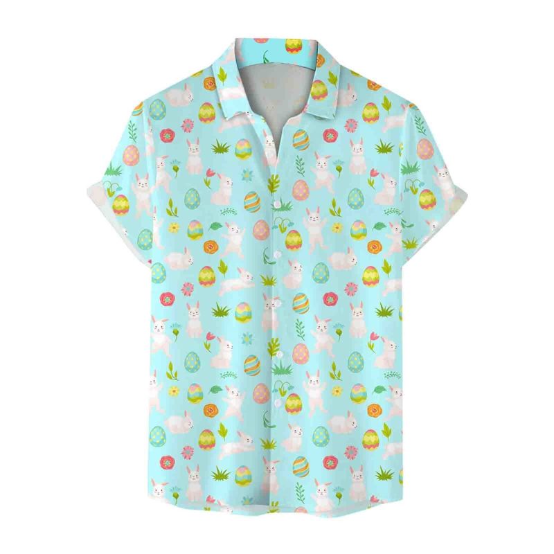 Mens Fashion Casual Personality Easter 3D Digital Printing Rabbit Printing Short Sleeve Shirt - Image 4