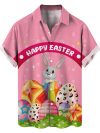 Happy Easter Day Cartoon Mens Rabbit Eggs Hawaiian Shirts 3D Printed Beach Shirt Women Clothes Kids Kawaii Shirts Button Tops