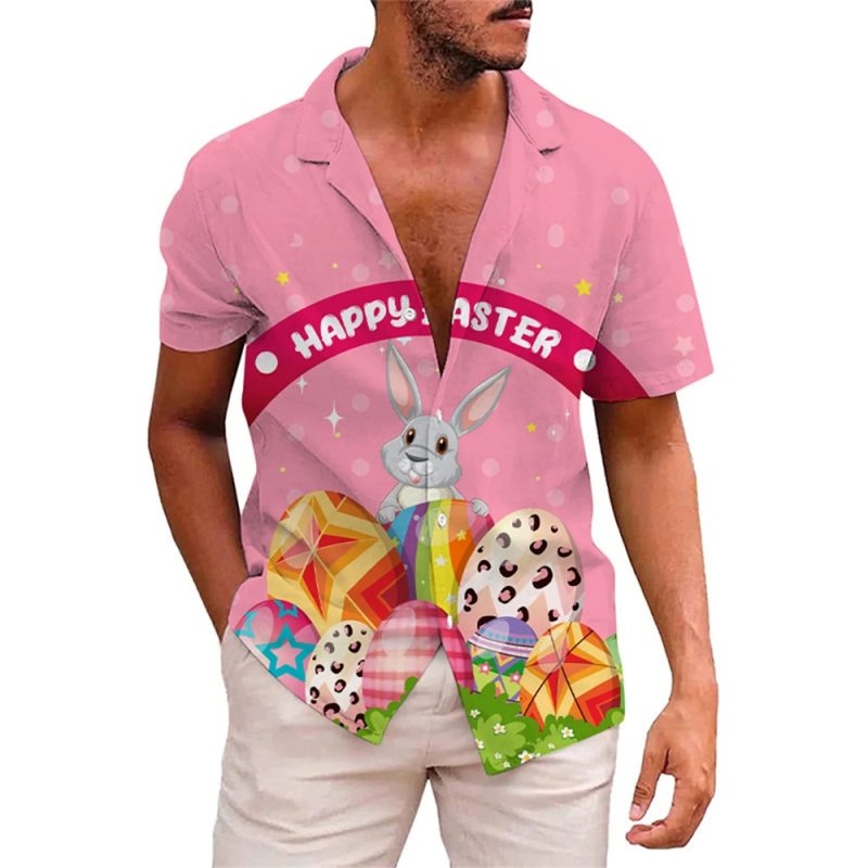 Happy Easter Day Cartoon Mens Rabbit Eggs Hawaiian Shirts 3D Printed Beach Shirt Women Clothes Kids Kawaii Shirts Button Tops - Image 4