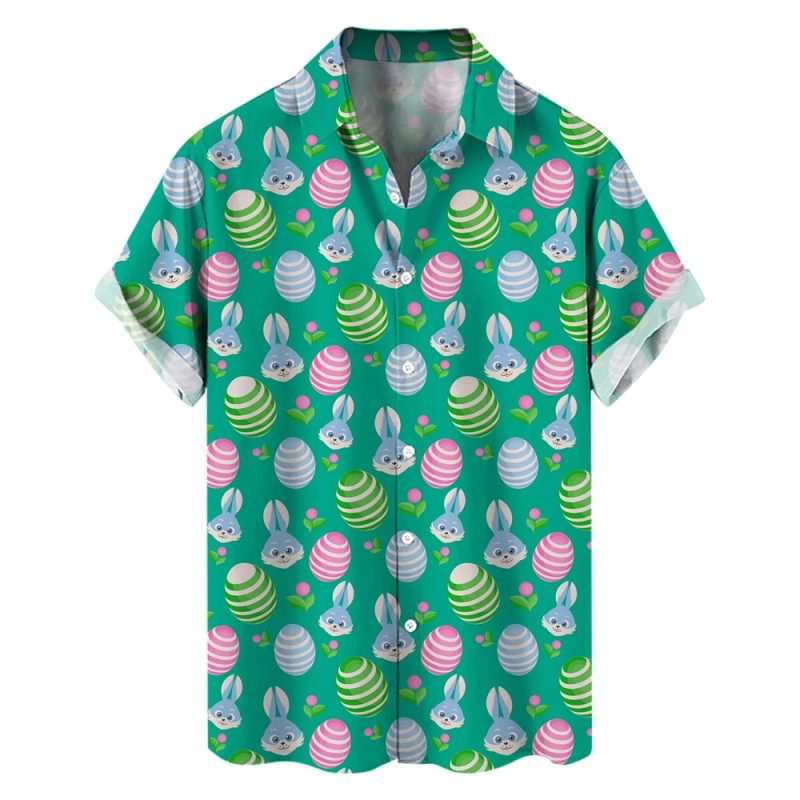 Happy Easter Day Cartoon Mens Rabbit Eggs Hawaiian Shirts 3D Printed Beach Shirt Women Clothes Kids Kawaii Shirts Button Tops - Image 5
