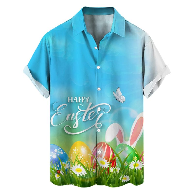 Happy Easter Day Cartoon Mens Rabbit Eggs Hawaiian Shirts 3D Printed Beach Shirt Women Clothes Kids Kawaii Shirts Button Tops - Image 6