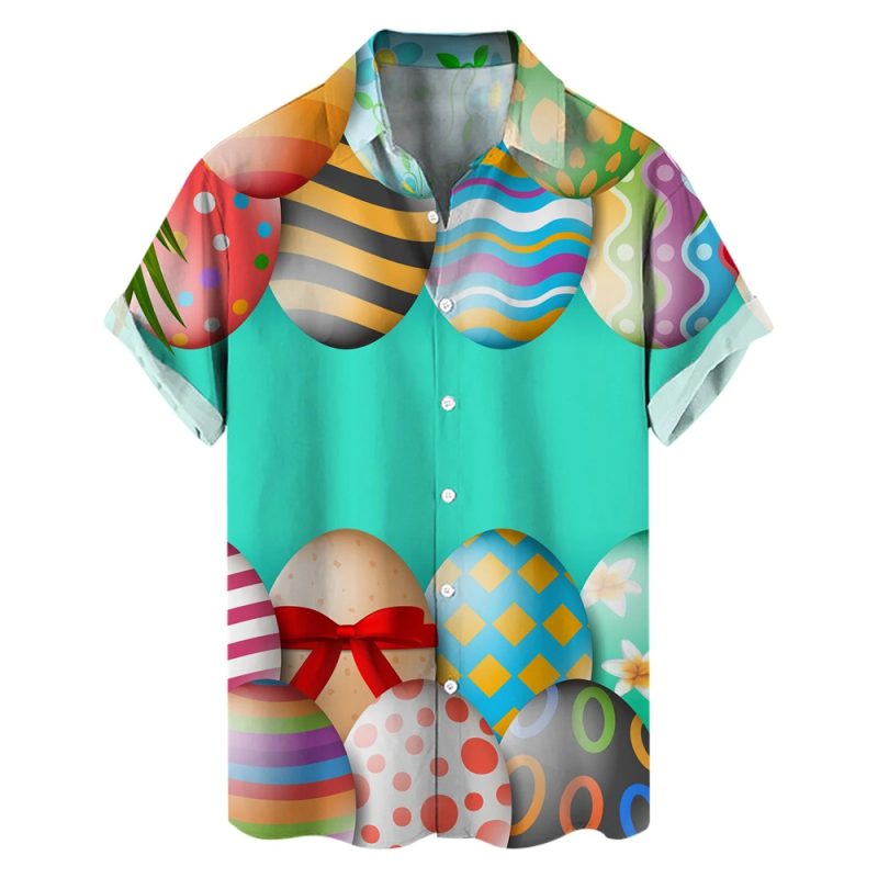 Happy Easter Day Cartoon Mens Rabbit Eggs Hawaiian Shirts 3D Printed Beach Shirt Women Clothes Kids Kawaii Shirts Button Tops - Image 7
