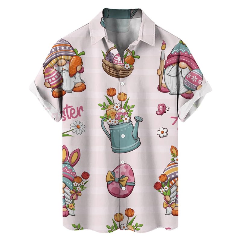 Happy Easter Day Cartoon Mens Rabbit Eggs Hawaiian Shirts 3D Printed Beach Shirt Women Clothes Kids Kawaii Shirts Button Tops - Image 9