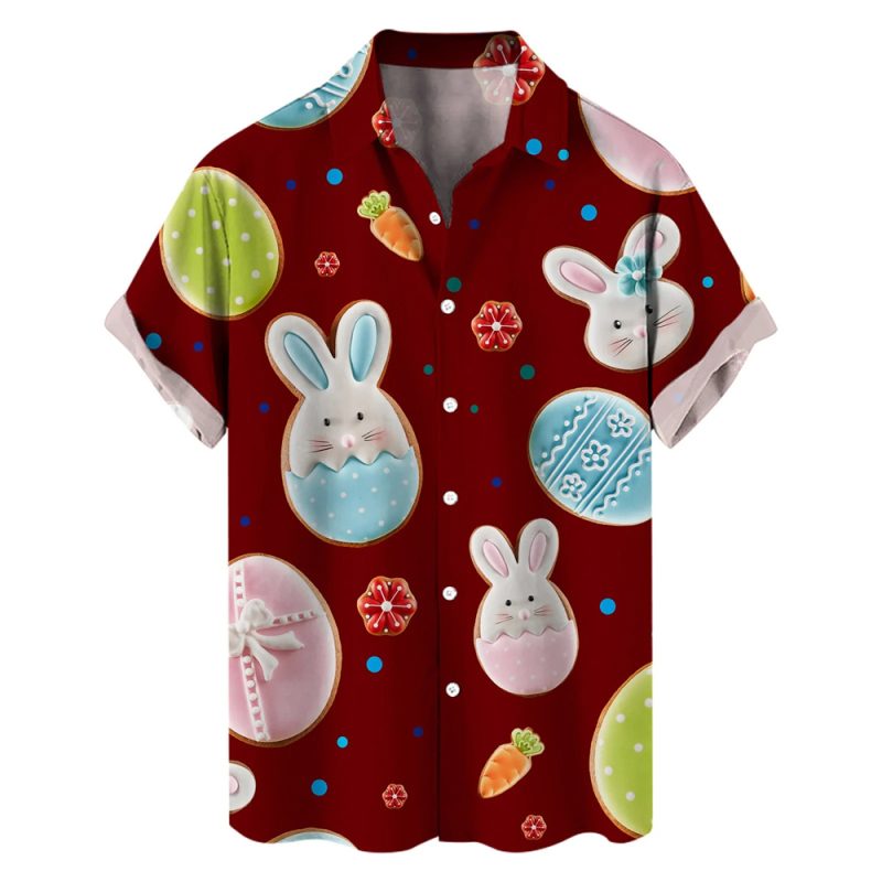 Happy Easter Day Cartoon Mens Rabbit Eggs Hawaiian Shirts 3D Printed Beach Shirt Women Clothes Kids Kawaii Shirts Button Tops - Image 10