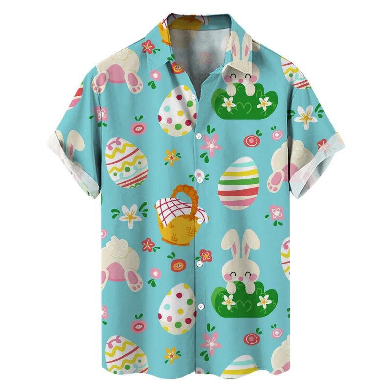 Happy Easter Day Cartoon Mens Rabbit Eggs Hawaiian Shirts 3D Printed Beach Shirt Women Clothes Kids Kawaii Shirts Button Tops - Image 13