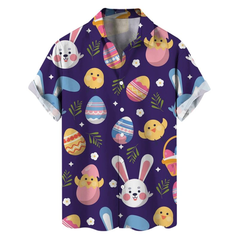 Happy Easter Day Cartoon Mens Rabbit Eggs Hawaiian Shirts 3D Printed Beach Shirt Women Clothes Kids Kawaii Shirts Button Tops - Image 14