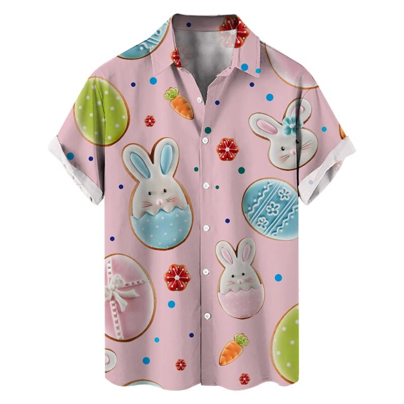 Happy Easter Day Cartoon Mens Rabbit Eggs Hawaiian Shirts 3D Printed Beach Shirt Women Clothes Kids Kawaii Shirts Button Tops - Image 19