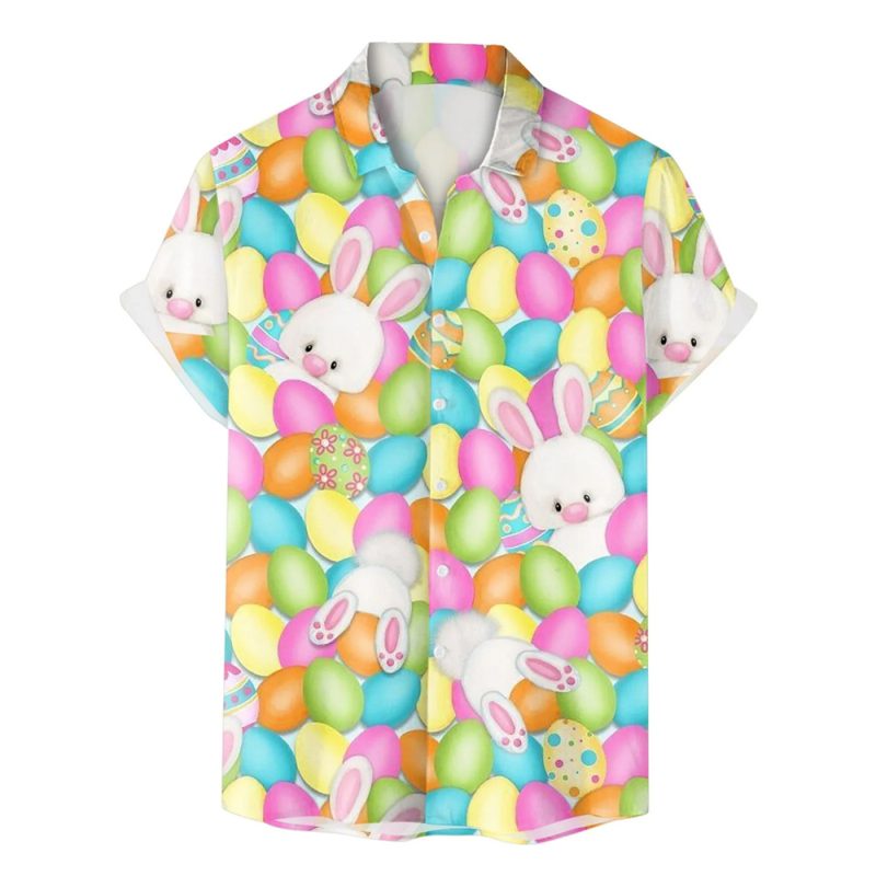 Happy Easter Day Cartoon Mens Rabbit Eggs Hawaiian Shirts 3D Printed Beach Shirt Women Clothes Kids Kawaii Shirts Button Tops - Image 20