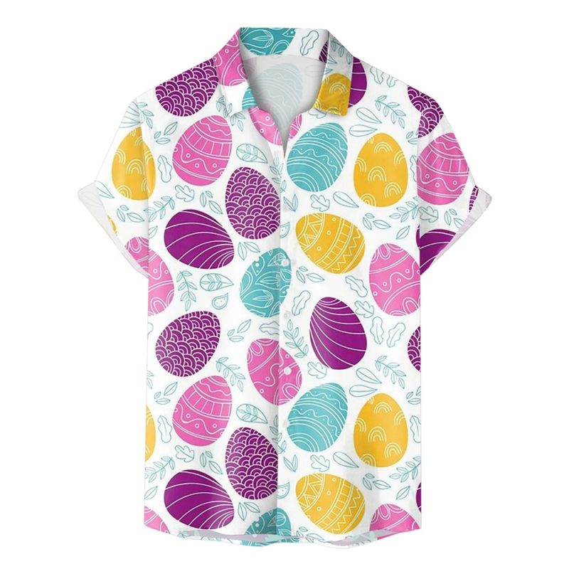 Happy Easter Day Kawaii Men Cartoon Rabbit Hawaiian Shirts 3D Printed Beach Shirt Women Clothe Kids Colored Egg Shirt Button Top - Image 5