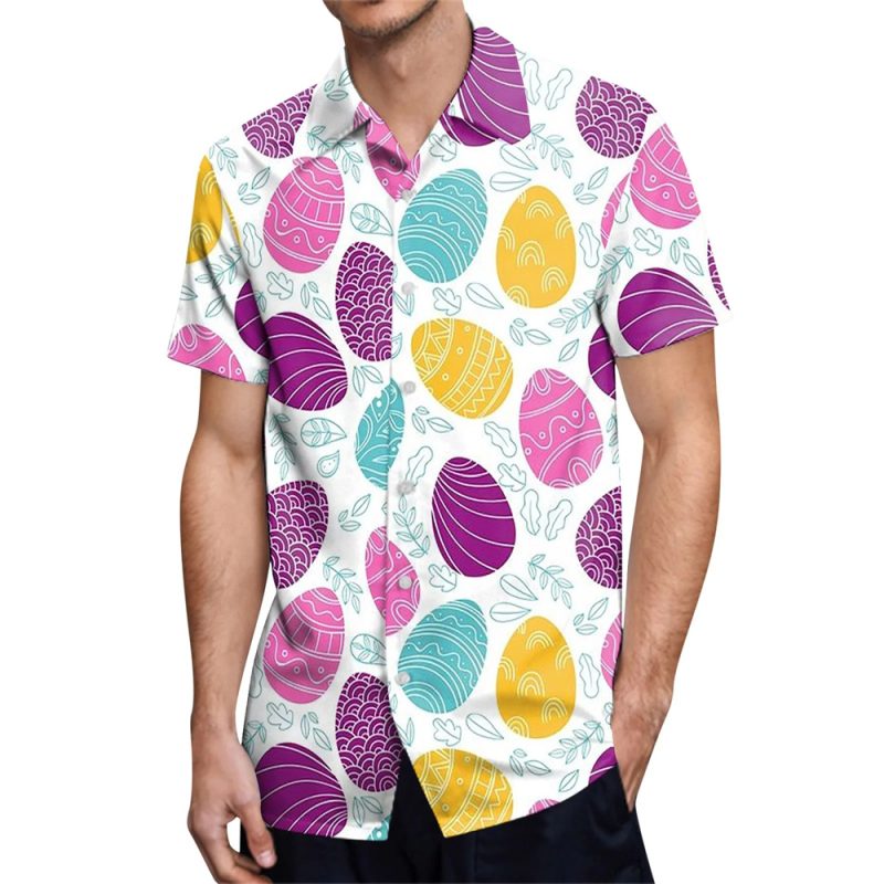 Happy Easter Day Kawaii Men Cartoon Rabbit Hawaiian Shirts 3D Printed Beach Shirt Women Clothe Kids Colored Egg Shirt Button Top - Image 6