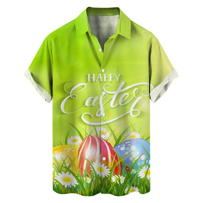 Happy Easter Day Kawaii Men Cartoon Rabbit Hawaiian Shirts 3D Printed Beach Shirt Women Clothe Kids Colored Egg Shirt Button Top - Image 8