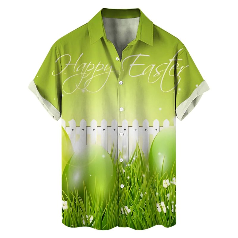 Happy Easter Day Kawaii Men Cartoon Rabbit Hawaiian Shirts 3D Printed Beach Shirt Women Clothe Kids Colored Egg Shirt Button Top - Image 12