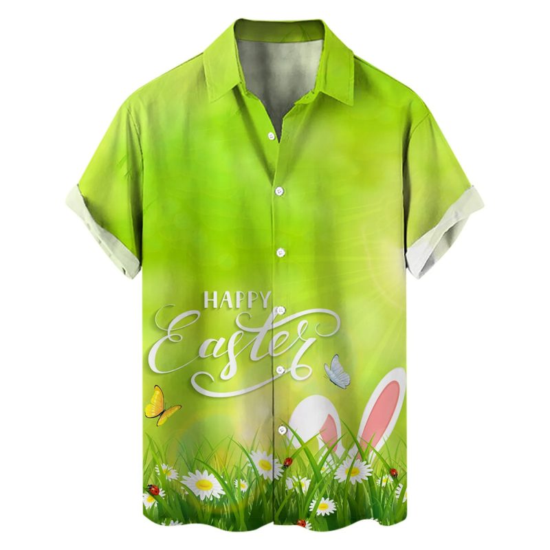 Happy Easter Day Kawaii Men Cartoon Rabbit Hawaiian Shirts 3D Printed Beach Shirt Women Clothe Kids Colored Egg Shirt Button Top - Image 13