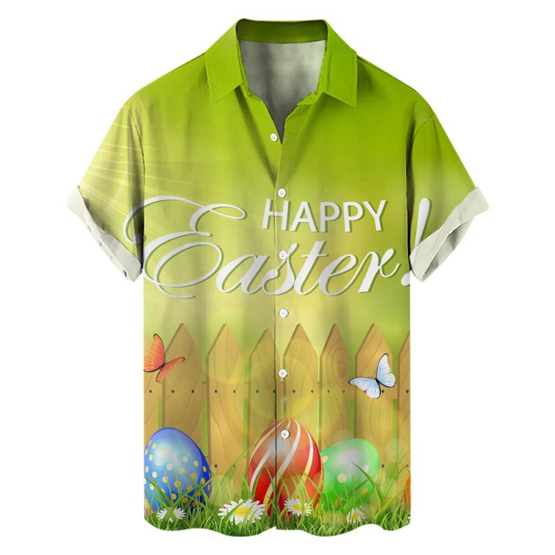 Happy Easter Day Kawaii Men Cartoon Rabbit Hawaiian Shirts 3D Printed Beach Shirt Women Clothe Kids Colored Egg Shirt Button Top - Image 14