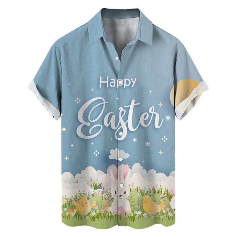 Happy Easter Day Kawaii Men Cartoon Rabbit Hawaiian Shirts 3D Printed Beach Shirt Women Clothe Kids Colored Egg Shirt Button Top - Image 16