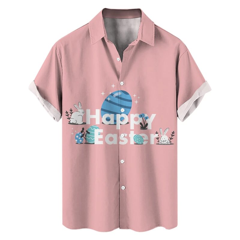 Happy Easter Day Kawaii Men Cartoon Rabbit Hawaiian Shirts 3D Printed Beach Shirt Women Clothe Kids Colored Egg Shirt Button Top - Image 18