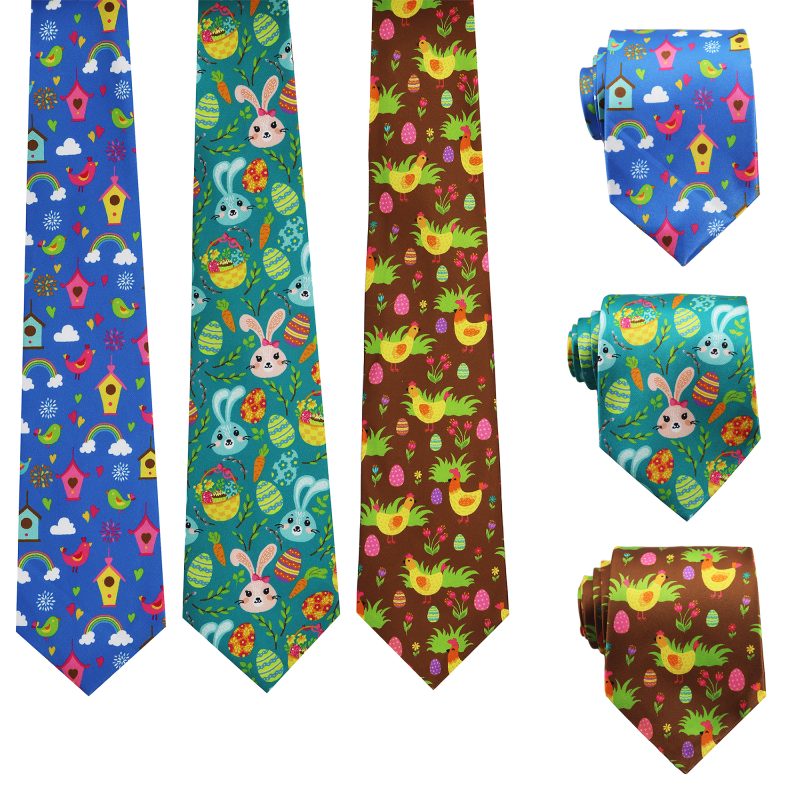 Happy Easter Colorful Easter Eggs Men'S Necktie Classic Tie For Casual Occasions Date Wedding Party Gift