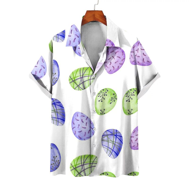 Funny Easter New Hawaiian Shirts For Men Rabbit Egg Printed Button Down Shirts Summer Casual Holiday Beach Party Shirt Clothes - Image 3