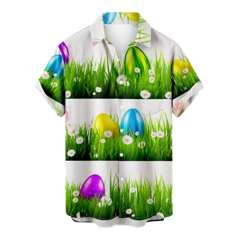 Funny Easter New Hawaiian Shirts For Men Rabbit Egg Printed Button Down Shirts Summer Casual Holiday Beach Party Shirt Clothes - Image 4