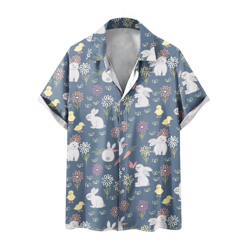 Funny Easter New Hawaiian Shirts For Men Rabbit Egg Printed Button Down Shirts Summer Casual Holiday Beach Party Shirt Clothes - Image 21
