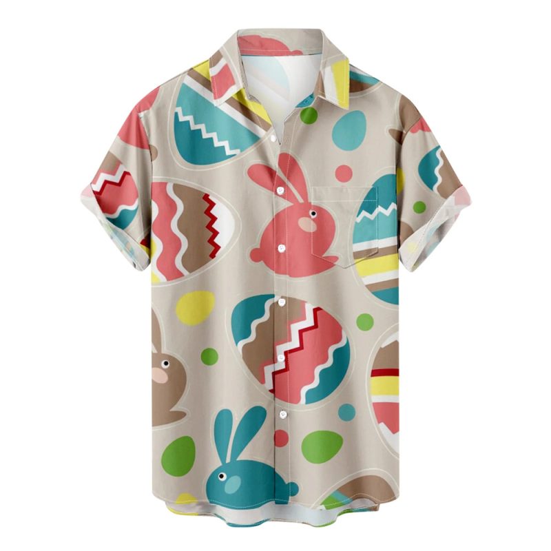 Funny Easter New Hawaiian Shirts For Men Rabbit Egg Printed Button Down Shirts Summer Casual Holiday Beach Party Shirt Clothes - Image 24