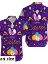 Happy Easter Day Hawaiian Mens Shirts Anime Bunny Eggs 3D Printed Beach Shirt Women Clothes Casual Daily Button Up Lapel Shirts