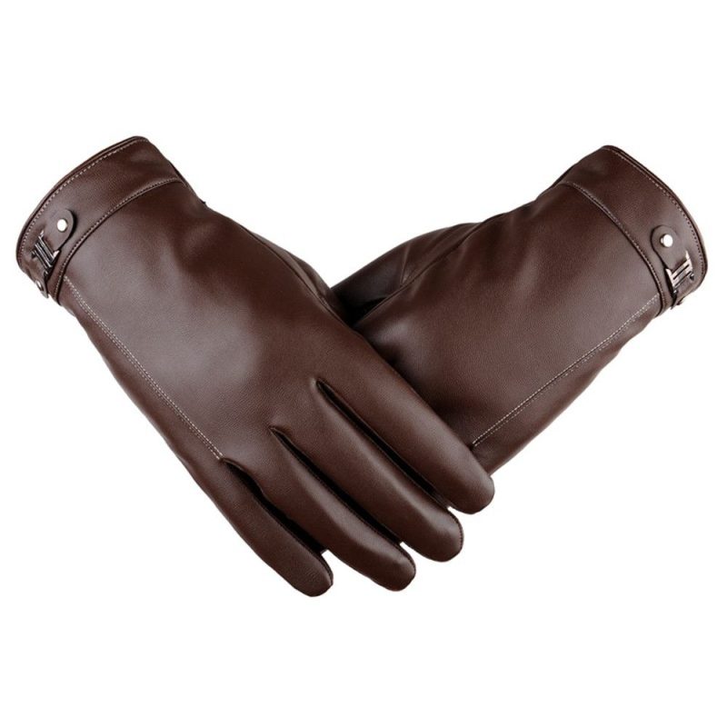 Men's Fleece Thermal Leather Gloves Winter Warm Touch Screen Windproof Waterproof Driving Gloves Full Finger Black Gloves - Image 11
