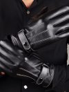 Men Winter PU Leather Black Gloves Button Warm Mittens Outdoor Sports Driving Skiing Men's Windproof Gloves Winter Supplies