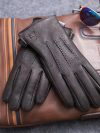 New men's 100% sheepskin gloves, deer skin pattern design, warm and soft men's leather gloves, men's mittens with plush lining