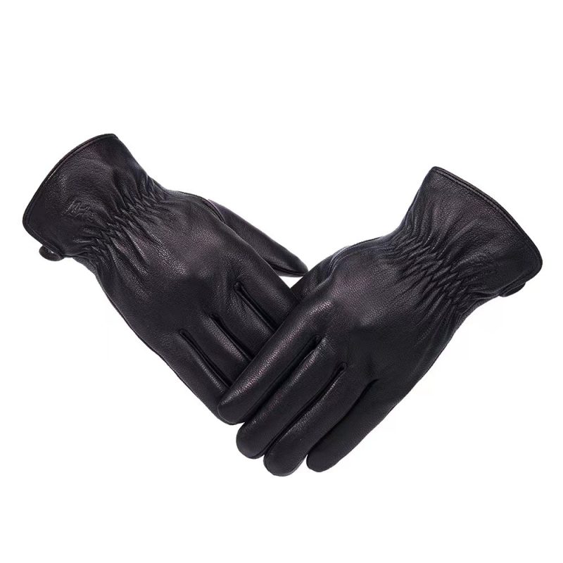 New men's 100% sheepskin gloves, deer skin pattern design, warm and soft men's leather gloves, men's mittens with plush lining - Image 5