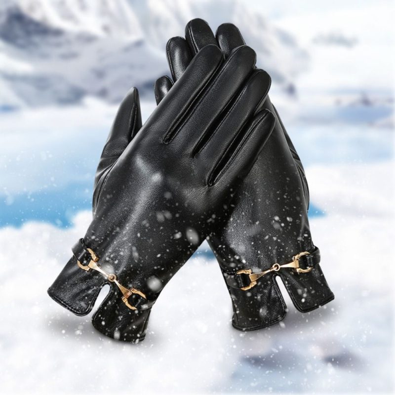New Full Finge PU Leather Gloves Windproof Waterproof Driving Gloves Thicken Winter Warm Touch Screen Gloves Outdoor Sports - Image 2