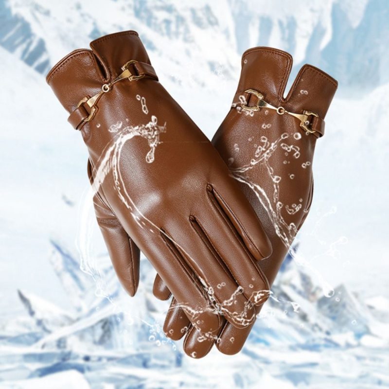 New Full Finge PU Leather Gloves Windproof Waterproof Driving Gloves Thicken Winter Warm Touch Screen Gloves Outdoor Sports - Image 3