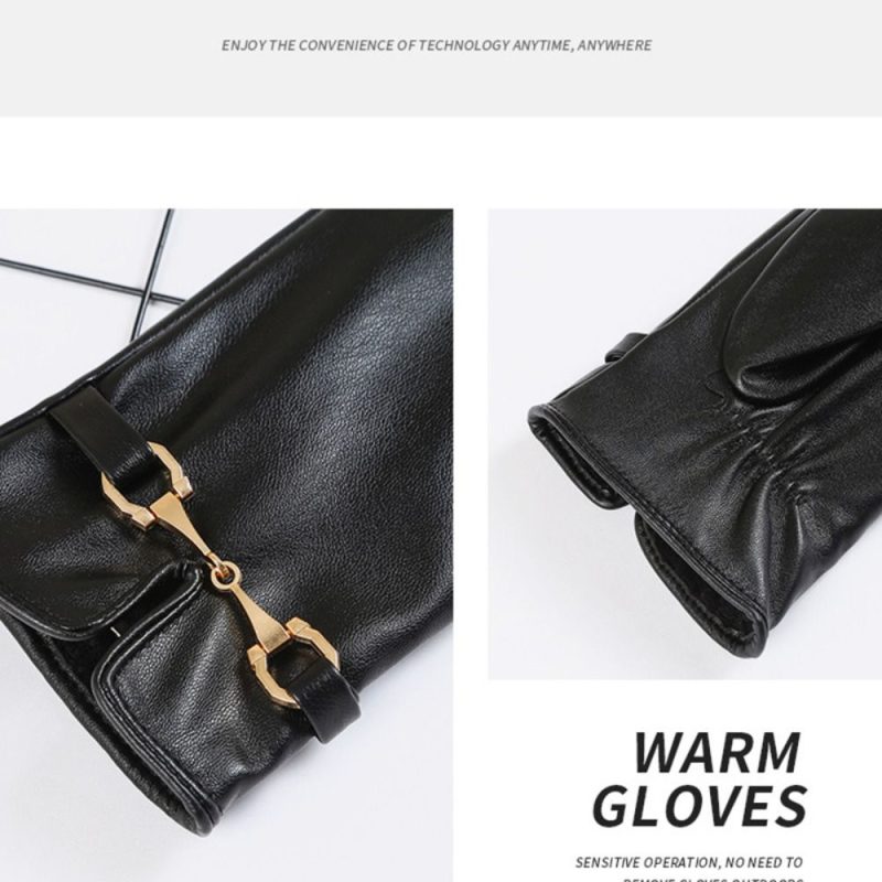 New Full Finge PU Leather Gloves Windproof Waterproof Driving Gloves Thicken Winter Warm Touch Screen Gloves Outdoor Sports - Image 5