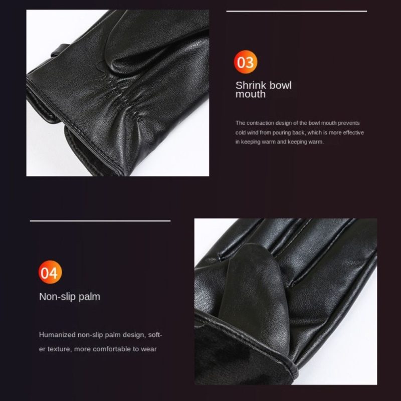New Full Finge PU Leather Gloves Windproof Waterproof Driving Gloves Thicken Winter Warm Touch Screen Gloves Outdoor Sports - Image 6